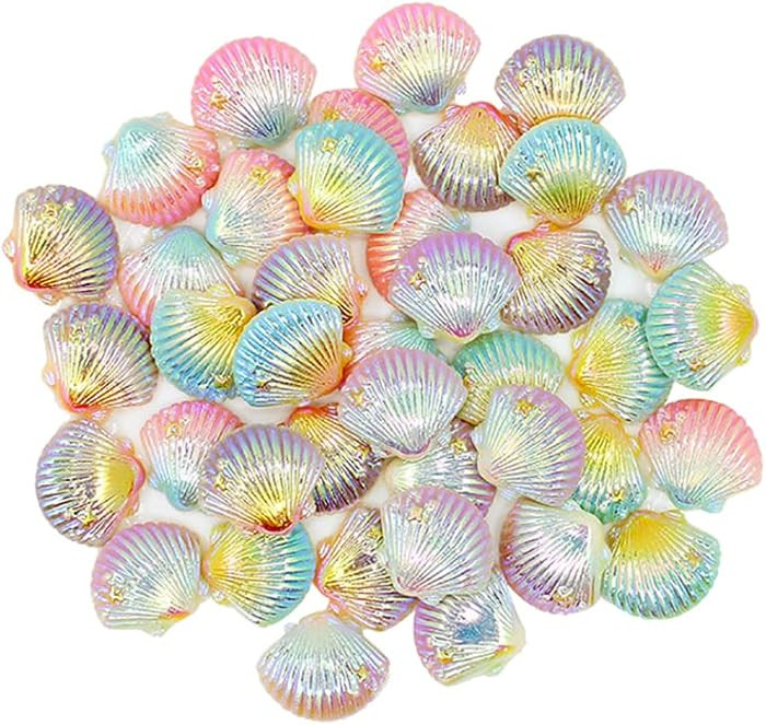 20 Pcs Resin Flat Back Shells Glitter Ocean Seashell Charms Pendants Flatback Buttons Cabochons S... | Amazon (US)