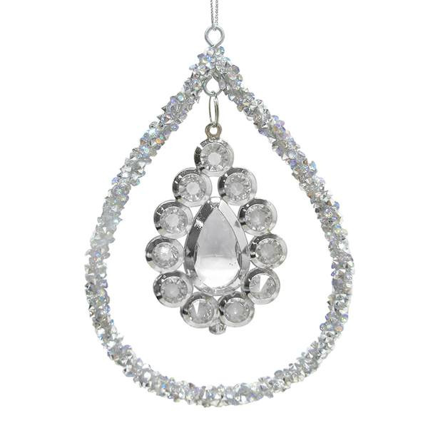 Silver Beaded Drop Ornament, 4" | At Home
