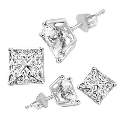 Diamond Essence Stud Earrings with Princess cut Stones - WEE1513- 3 Carat | Walmart (US)