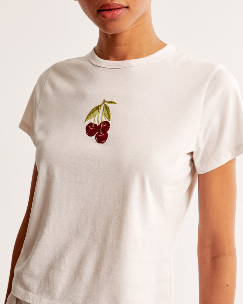 Women's Short-Sleeve Cherries Graphic Skimming Tee | Women's Clearance | Abercrombie.com | Abercrombie & Fitch (US)