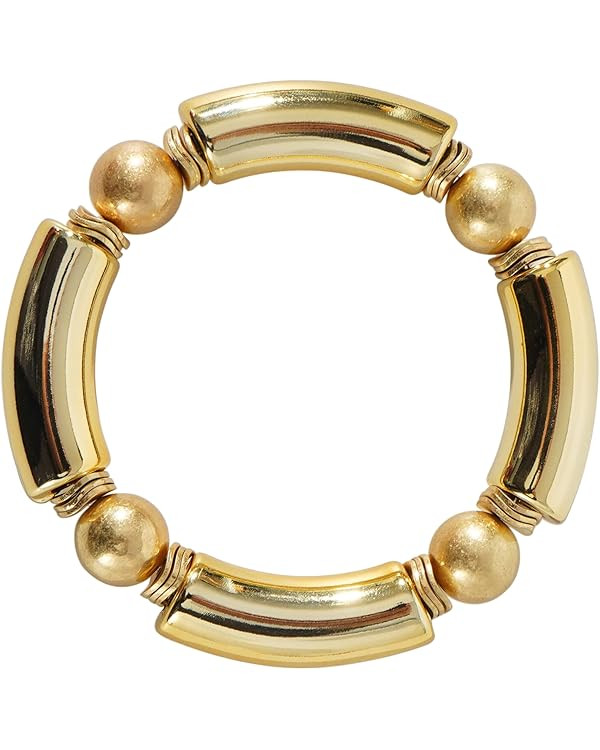 Gold Plated Beaded Acrylic Bamboo Tube Bangle Bracelets for Women, Colorful Chunky Curved Tube Wi... | Amazon (US)