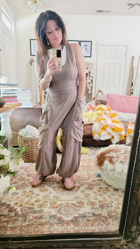 Wearing a size x small in the jumpsuit 
Size small in the tank
Size 6 in sneakers size down one full size.
Free people 
Jumpsuit 

#LTKSaleAlert #LTKOver40 #LTKStyleTip