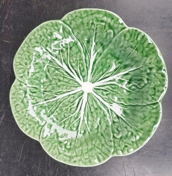 Vintage Portugal Bordallo Pinheiro Majolica Cabbage Leaf Luncheon Plate, Cabbage Green, Made in P... | Etsy (US)