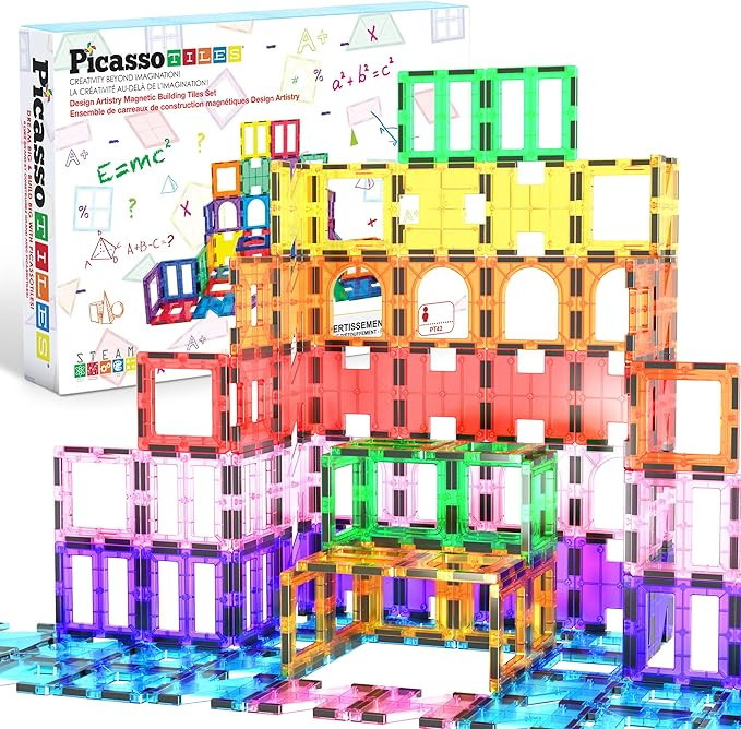 PicassoTiles 42pcs Magnetic Tiles Magnet Blocks See-Through Shape STEM Toys Building Block Educat... | Amazon (US)