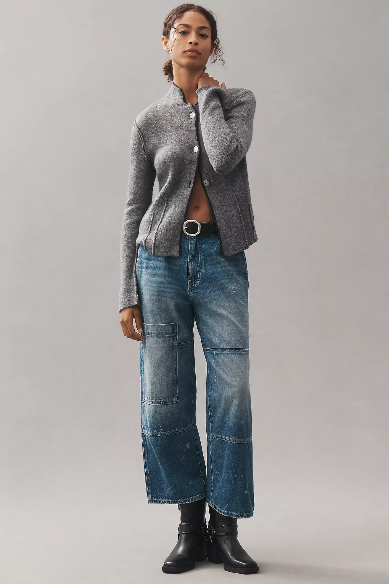 Pilcro Mock-Neck Cutaway Cardigan Sweater | Anthropologie (US)