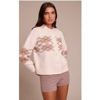 Beige Argyle Button Through Cardigan Sweater | PrettyLittleThing US