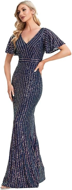 Women's Shinny Sequin Mermaid Evening Dress Sleeve Prom Gown | Amazon (US)