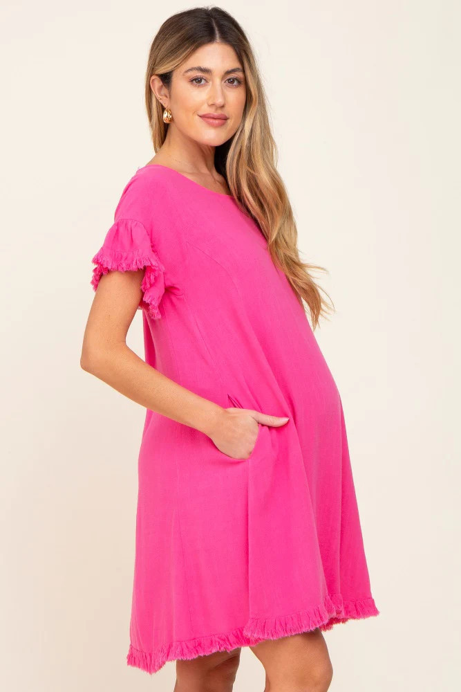 Fuchsia Fringe Linen Maternity Dress | PinkBlush Maternity