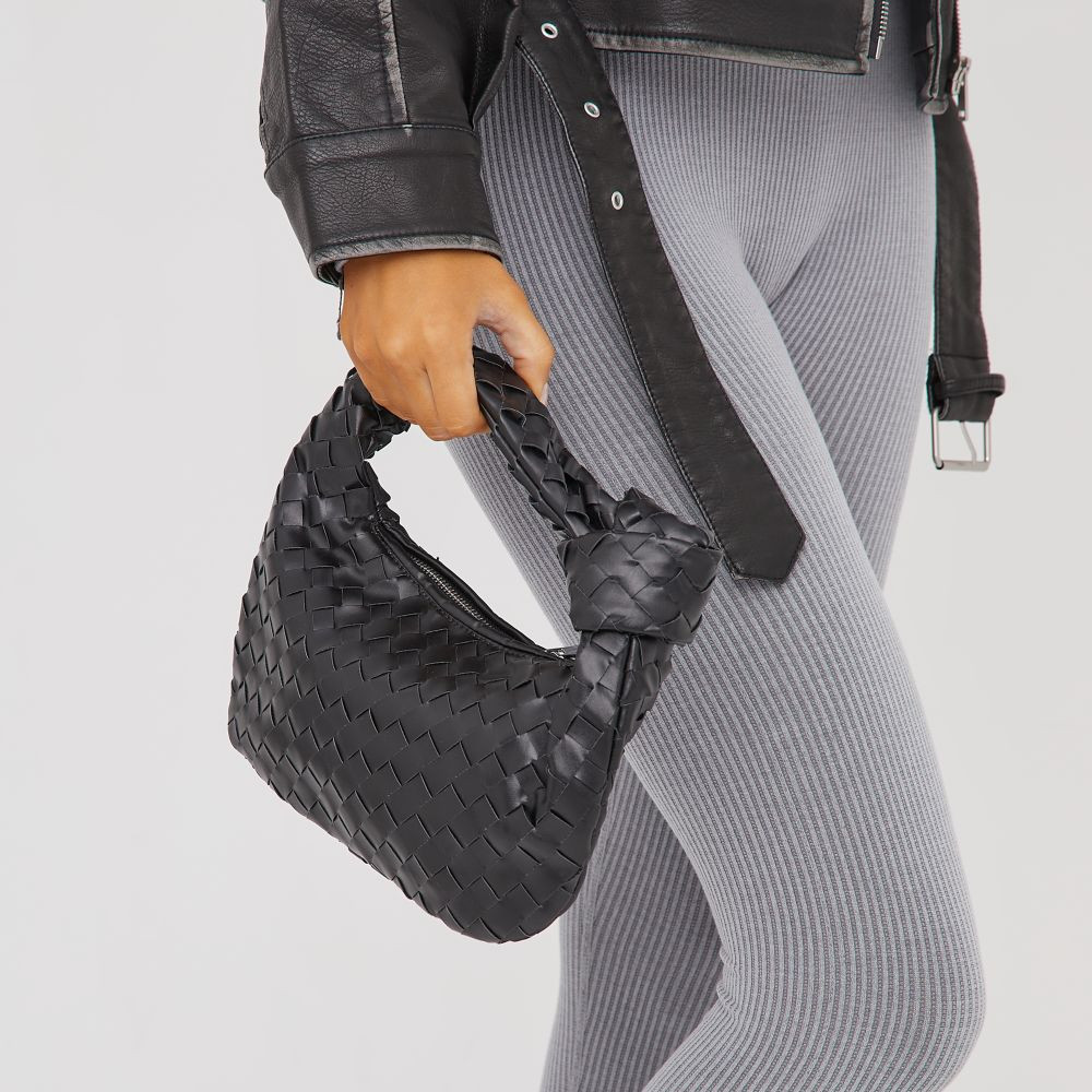 Aitana Woven Knotted Detail Grab Bag In Black Faux Leather | EGO (UK)