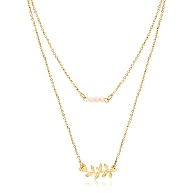 Duo Time and Tru Women's Imitation Gold Layered Glass Bead and Leaf Necklaces. | Walmart (US)