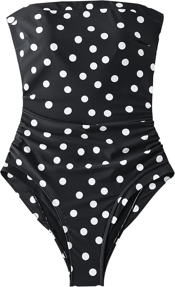 SUUKSESS Women One Piece Tummy Control Swimsuit Strapless Bandeau Bathing Suit | Amazon (US)
