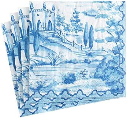 Caspari Tuscan Toile Paper Cocktail Napkins in Blue - Two Packs of 20 | Amazon (US)