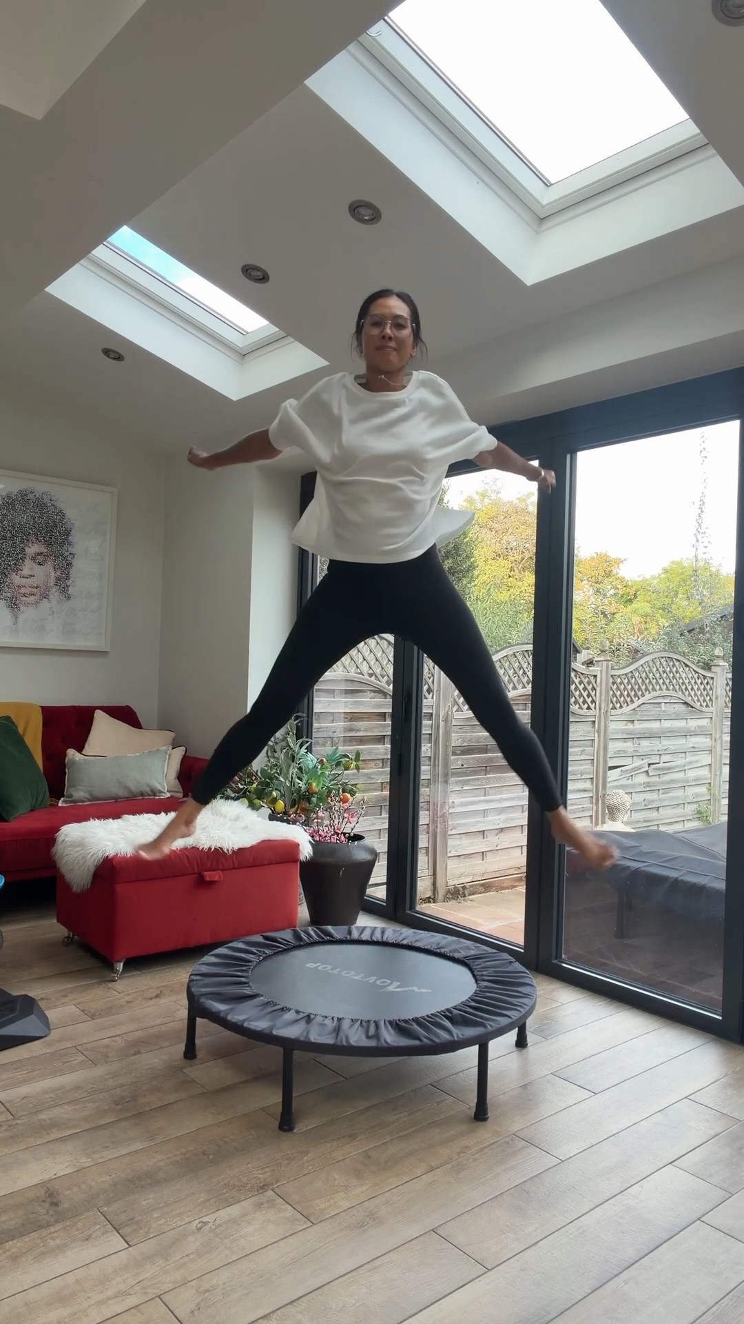 I’ve been rebounding for 7 years! Here’s 10 reason why you should get a mini trampoline 🫶 also great fun for the kids too! 
Low-impact cardio that’s gentle on joints
Improves lymphatic drainage.
Strengthens core muscles.
Boosts cardiovascular fitness.
Enhances balance and coordination
Increases leg strength.
Burns calories quickly.
Reduces stress and boosts mood.
Improves bone density.
Easy home workout option. 

I got mine from Amazon! Ad #amazon