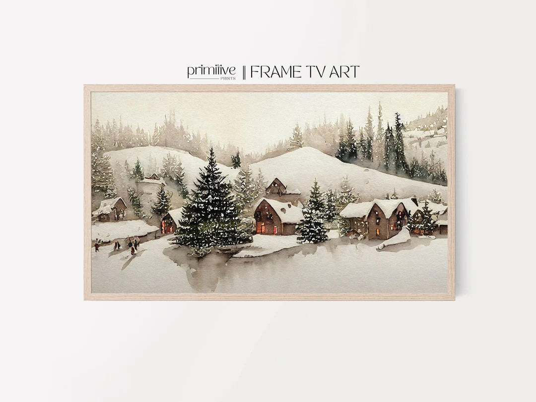 Winter Samsung Frame TV Art, Watercolor Village TV Art, Snowy Digital Download, Festive Holiday C... | Etsy (US)
