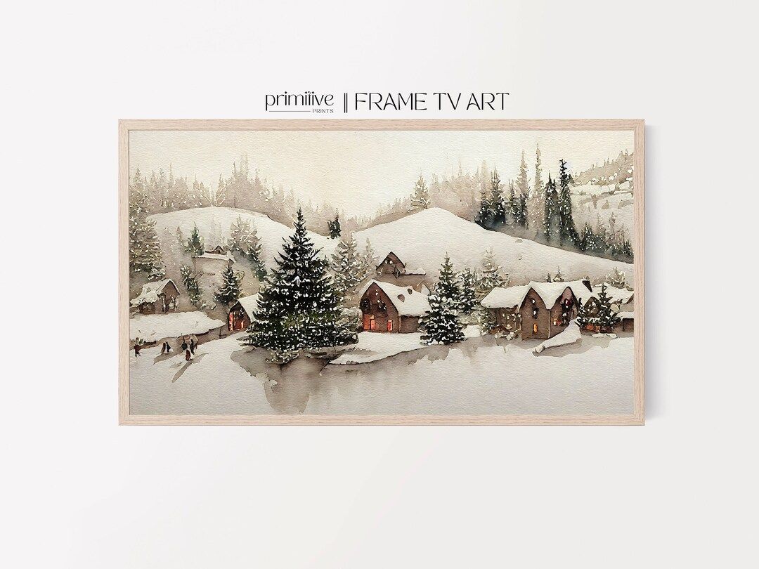 Winter Samsung Frame TV Art, Watercolor Village TV Art, Snowy Digital Download, Festive Holiday C... | Etsy (US)