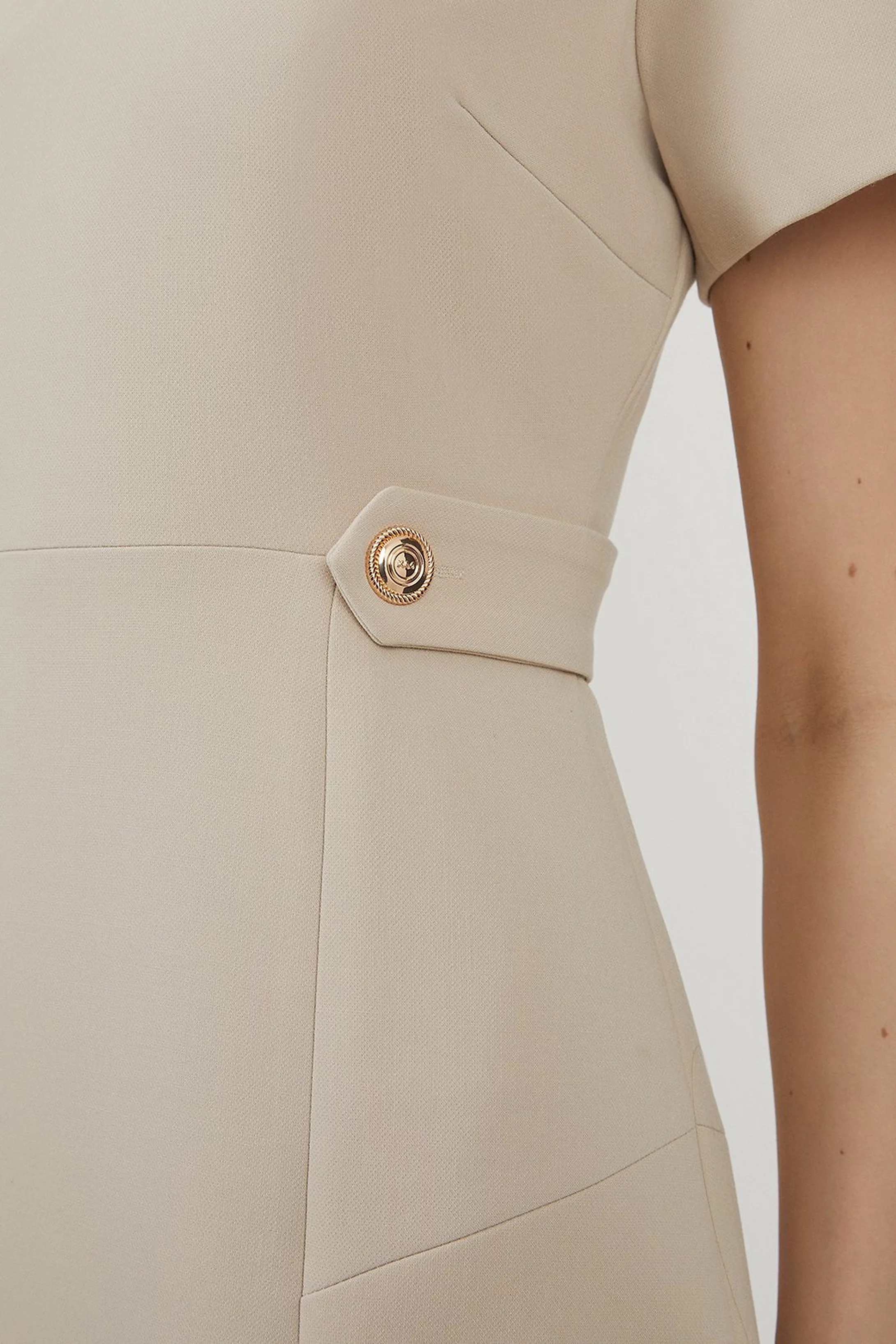 Compact Stretch Essential Waist Tab Detail Tailored Mini Dress | Karen Millen UK + IE + DE + NL
