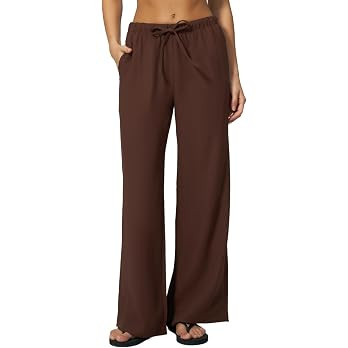 QINSEN Women's Wrinkle-Resistant Wide Leg Palazzo Pants High Rise Flowy Drape Drawstring Elastic ... | Amazon (US)