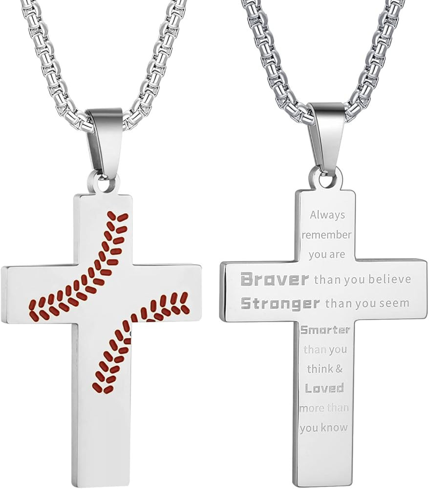 HattiDoris Baseball Cross Necklace for Boys Inspirational Bible Verse Cross Pendant Stainless Ste... | Amazon (US)