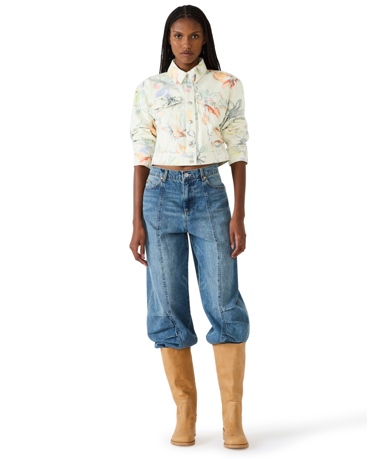 Steve Madden Women's Raleigh Printed Collared Trucker Jacket - Notebook Floral | Macy's