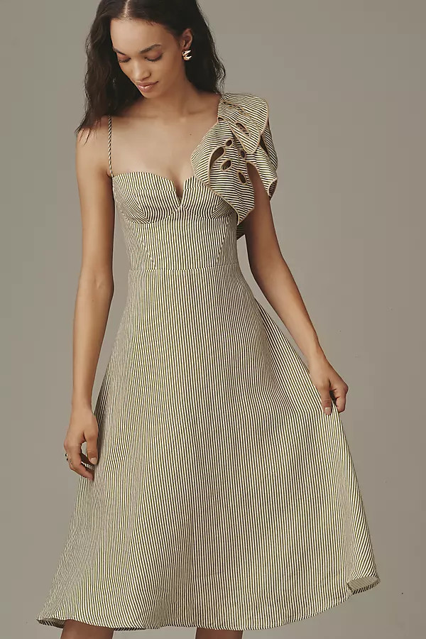 Farm Rio Monstera 3D A-Line Linen Midi Dress | Anthropologie (US)