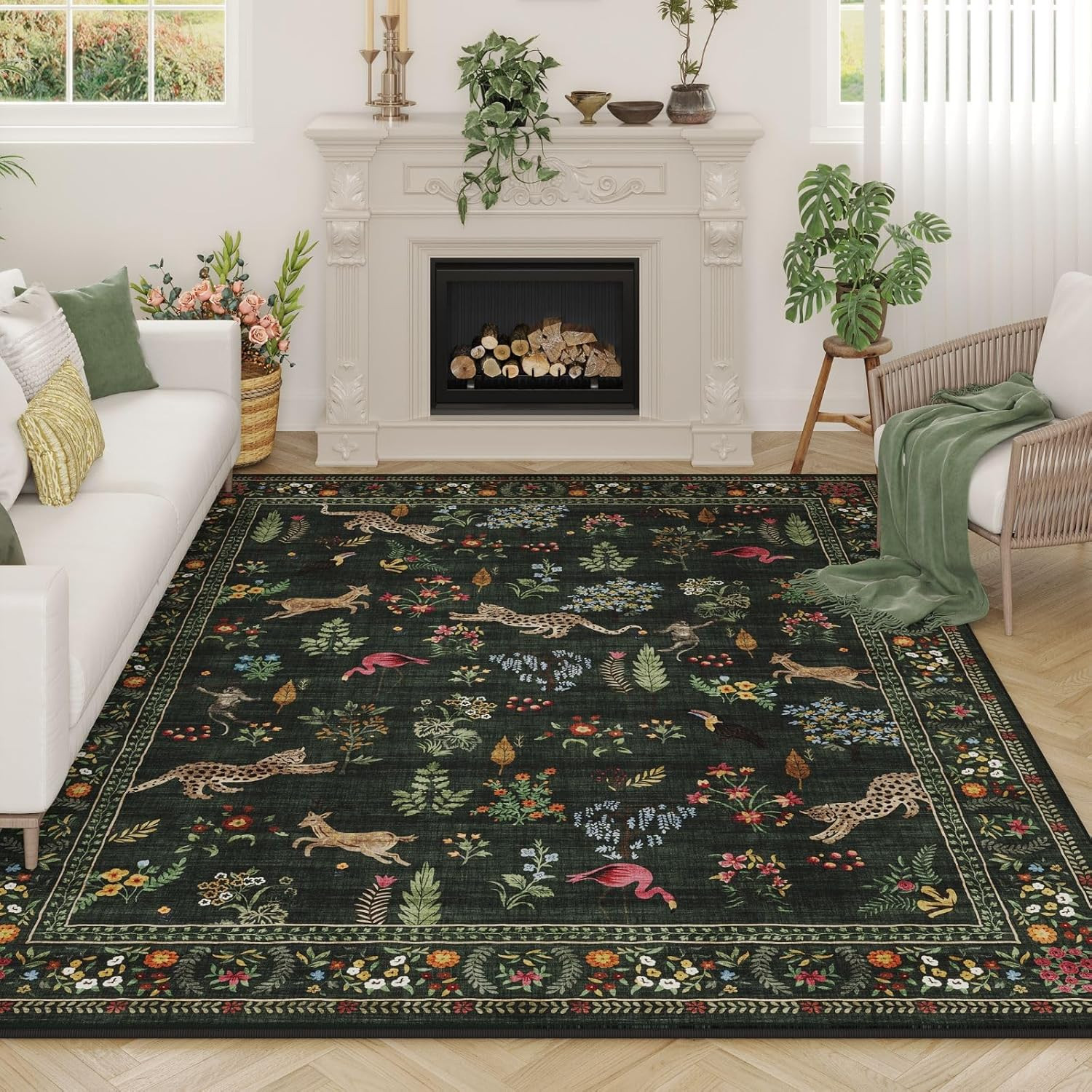 Area Rugs 8x10 Rug for Living Room Clearance Washable Boho Area Rug Non Slip Floral Animal Vintag... | Amazon (US)