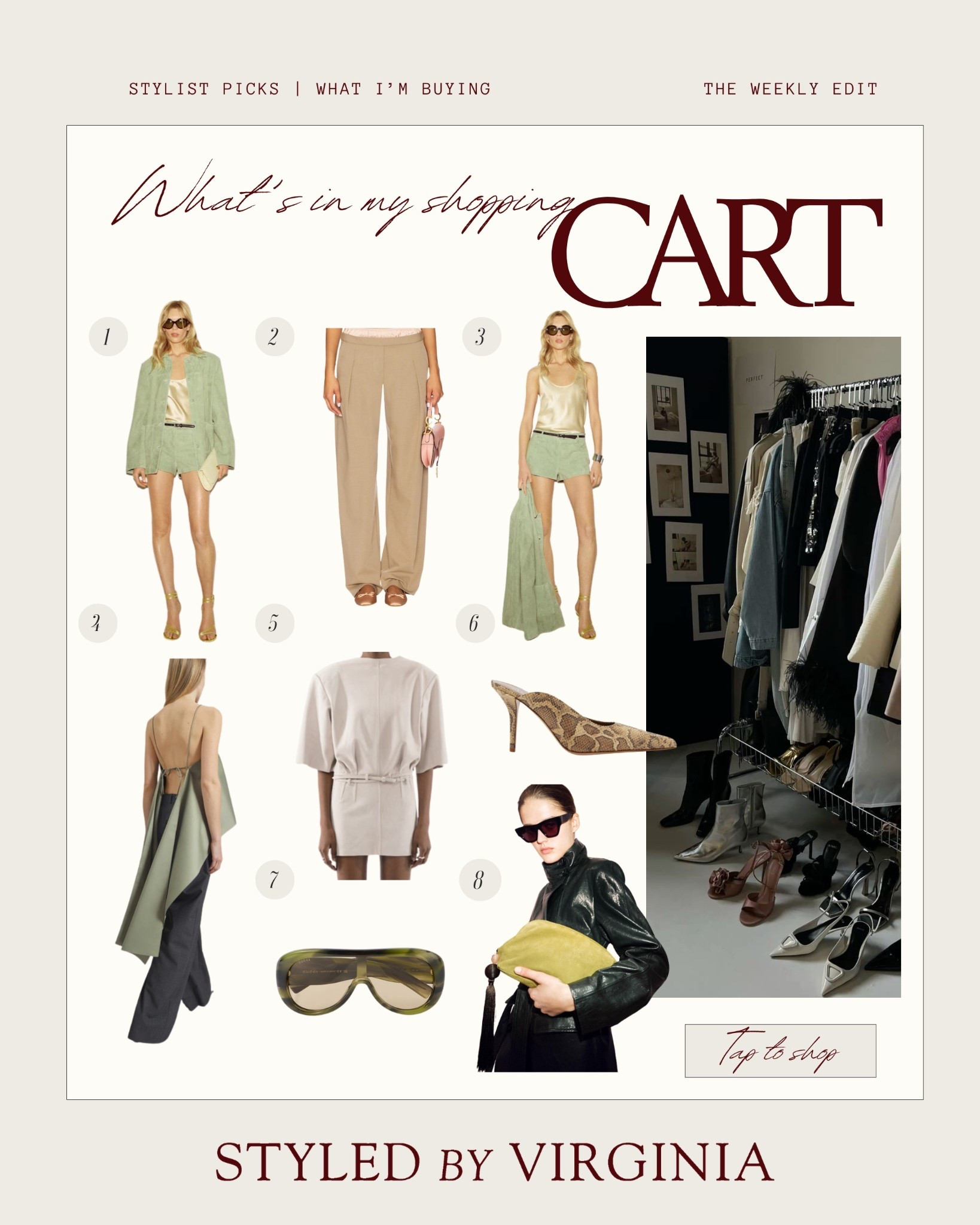 This week’s edit: elevated essentials, soft neutrals, and fresh spring greens on repeat. Shop my current picks below.

#StyledByVirginia 
#SpringStyle 
#NeutralChic