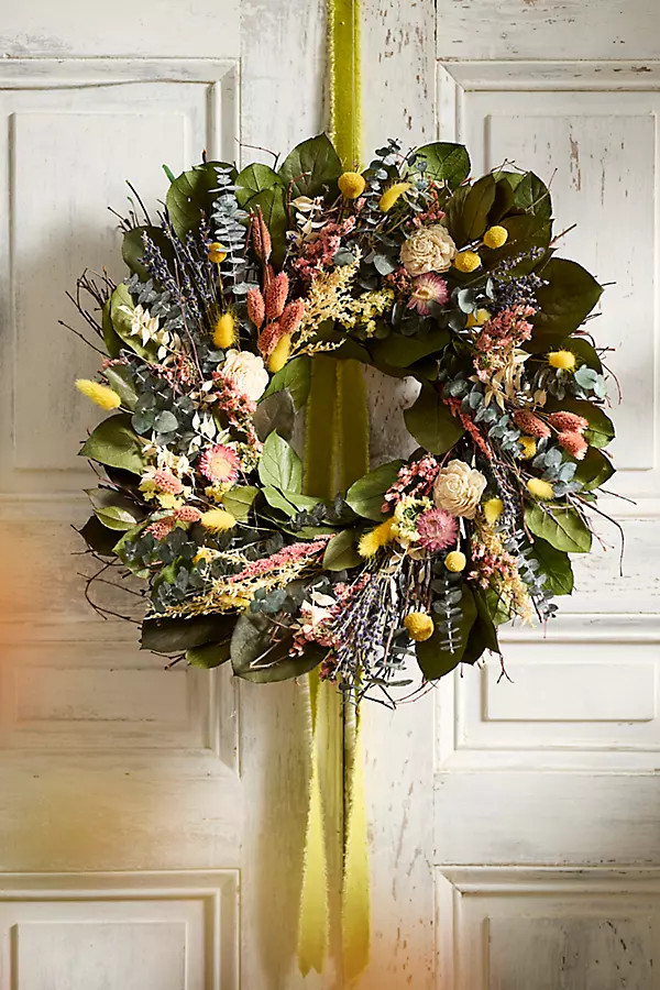 Eucalyptus, Lavender + Larkspur Dried Wreath | Anthropologie (US)