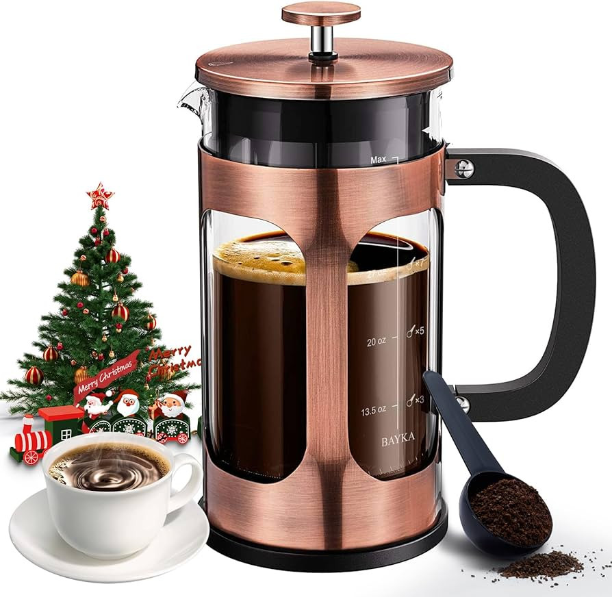 BAYKA 34 Ounce 1 Liter French Press Coffee Maker, Glass Classic Copper Stainless Steel Coffee Pre... | Amazon (US)