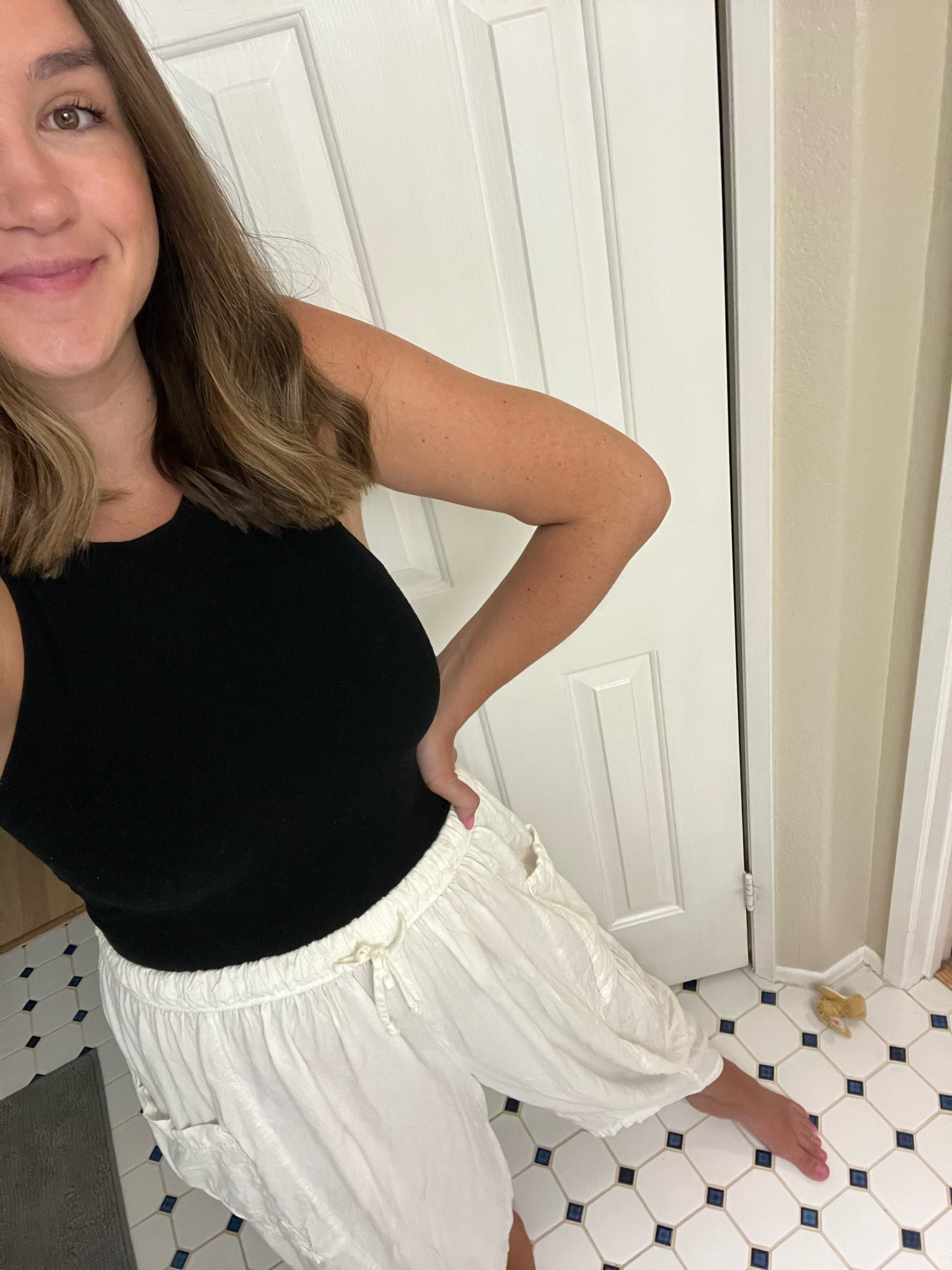can’t quit these pants! wearing a small, they’re oversized. my exact tank is older CJLA but linked the similar free people bra tops I have & love. I wear ML in those 