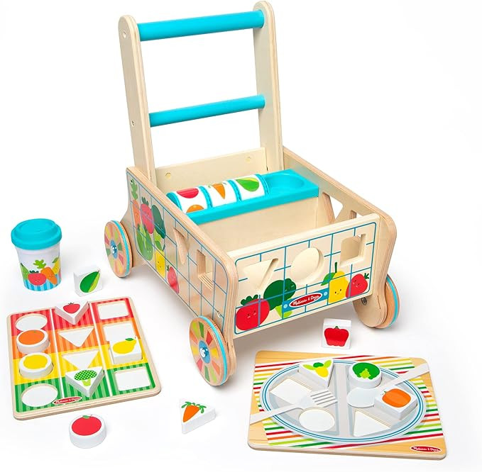 Melissa & Doug Wooden Shape Sorting Grocery Cart Push Toy and Puzzles - Pretend Play Grocery Toys... | Amazon (US)