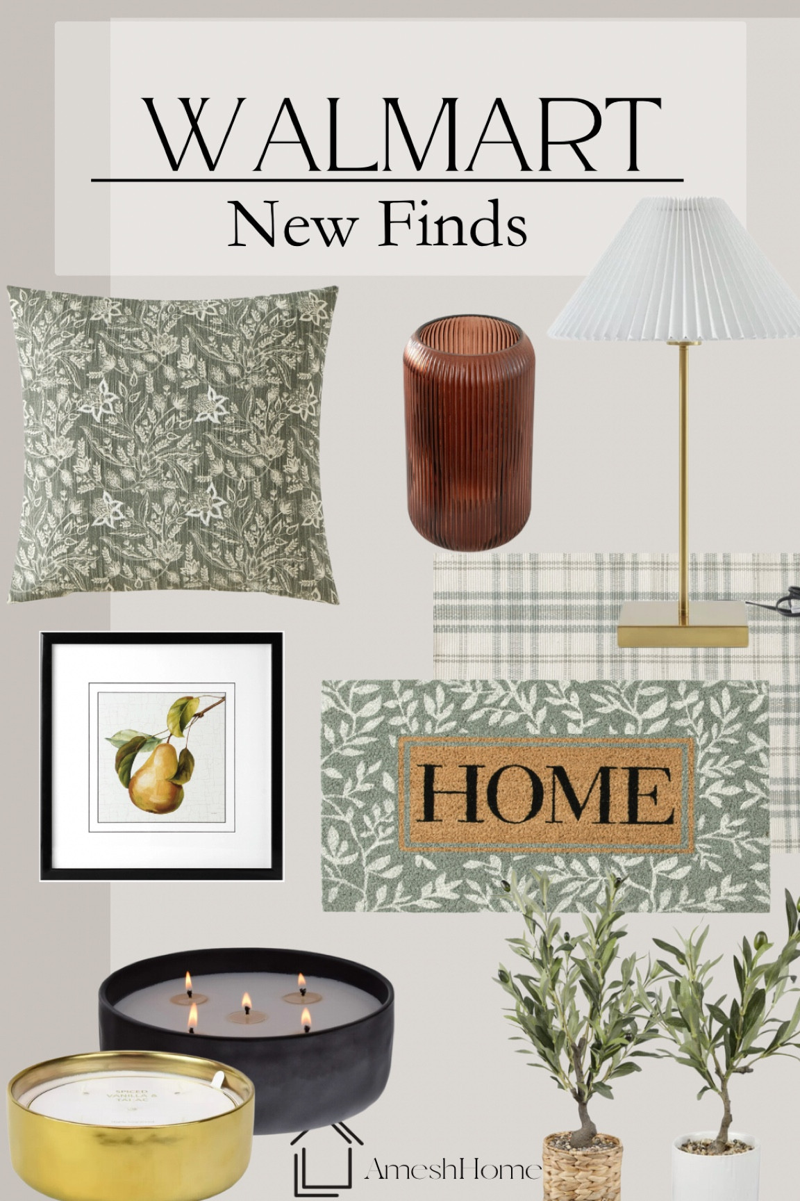 Affordable walmart home finds, pleated table lamp, throw pillow, fall door mat, plaid door mat, faux olive tree, large candles, pear wall art, modern cozy decor

#LTKhome #LTKSeasonal #LTKstyletip