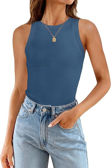 ZESICA Womens 2026 Summer Sleeveless Ribbed Knit Color Block Tank Tops | Slim Fitted Basic Casual... | Amazon (US)