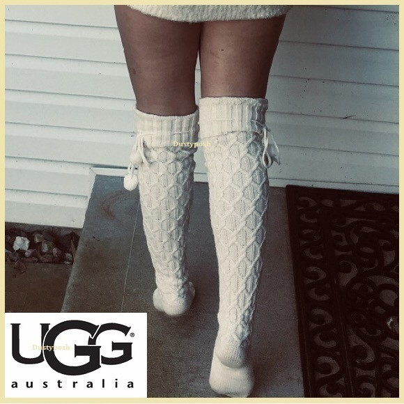 UGG Cable Pom Pom Over Knee Thigh High Socks Boot | Poshmark