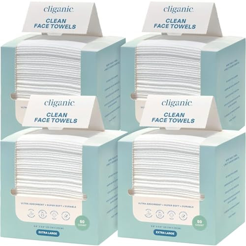 Cliganic Clean Face Towels XL, Bulk Size (200 Count), Disposable, Ultra-Absorbent, Hypoallergenic & Soft - Makeup Remover Dry Wipes, Pamper Your Face, Hygienic Towelettes, for All Skin Types | Amazon (US)