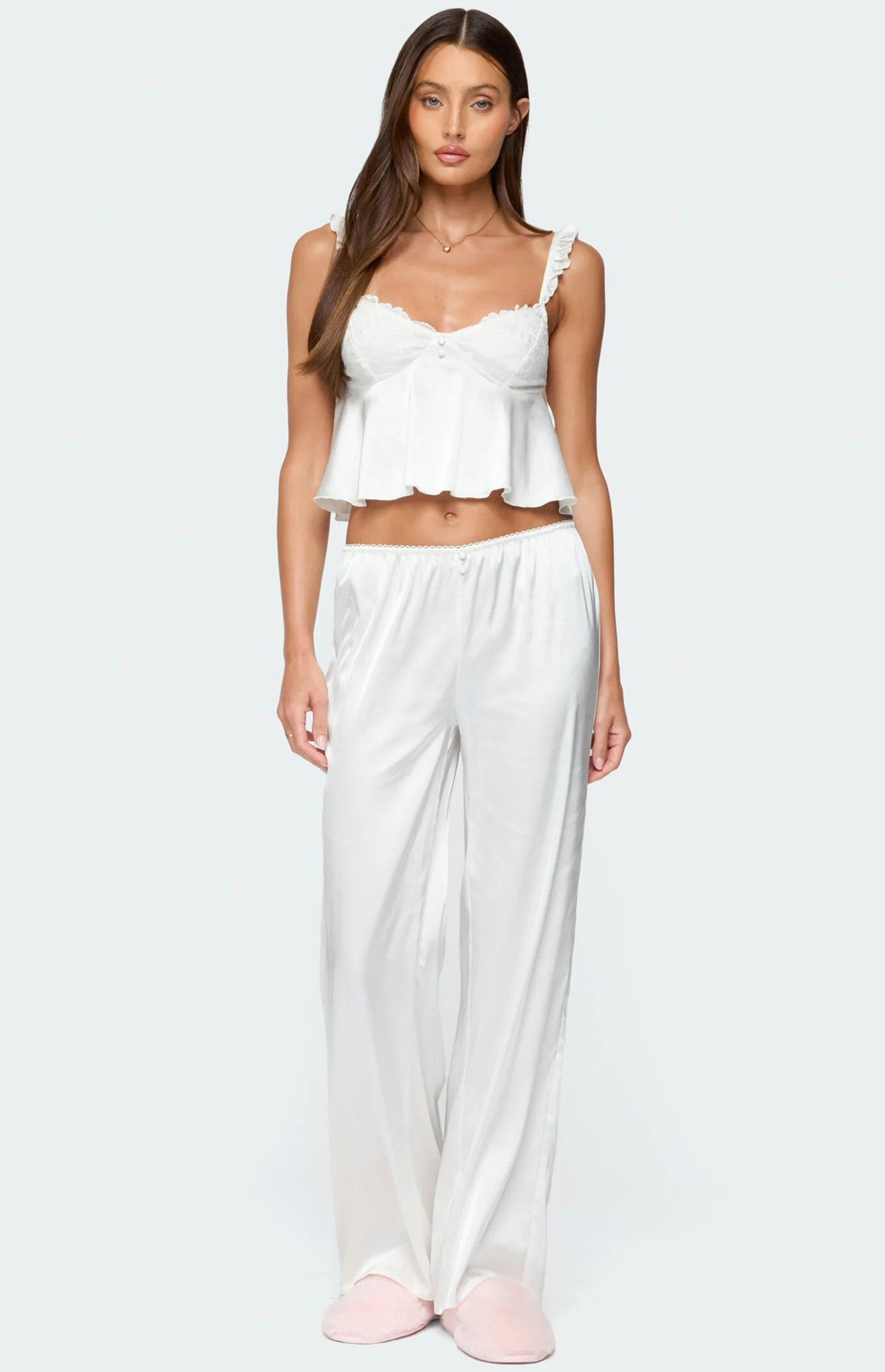Edikted Women's Izabella Satin Effect Pants in White - Size Large | PacSun