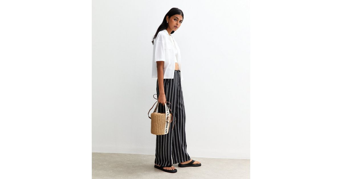 Black Striped Wide Leg Trousers | New Look | New Look (UK)