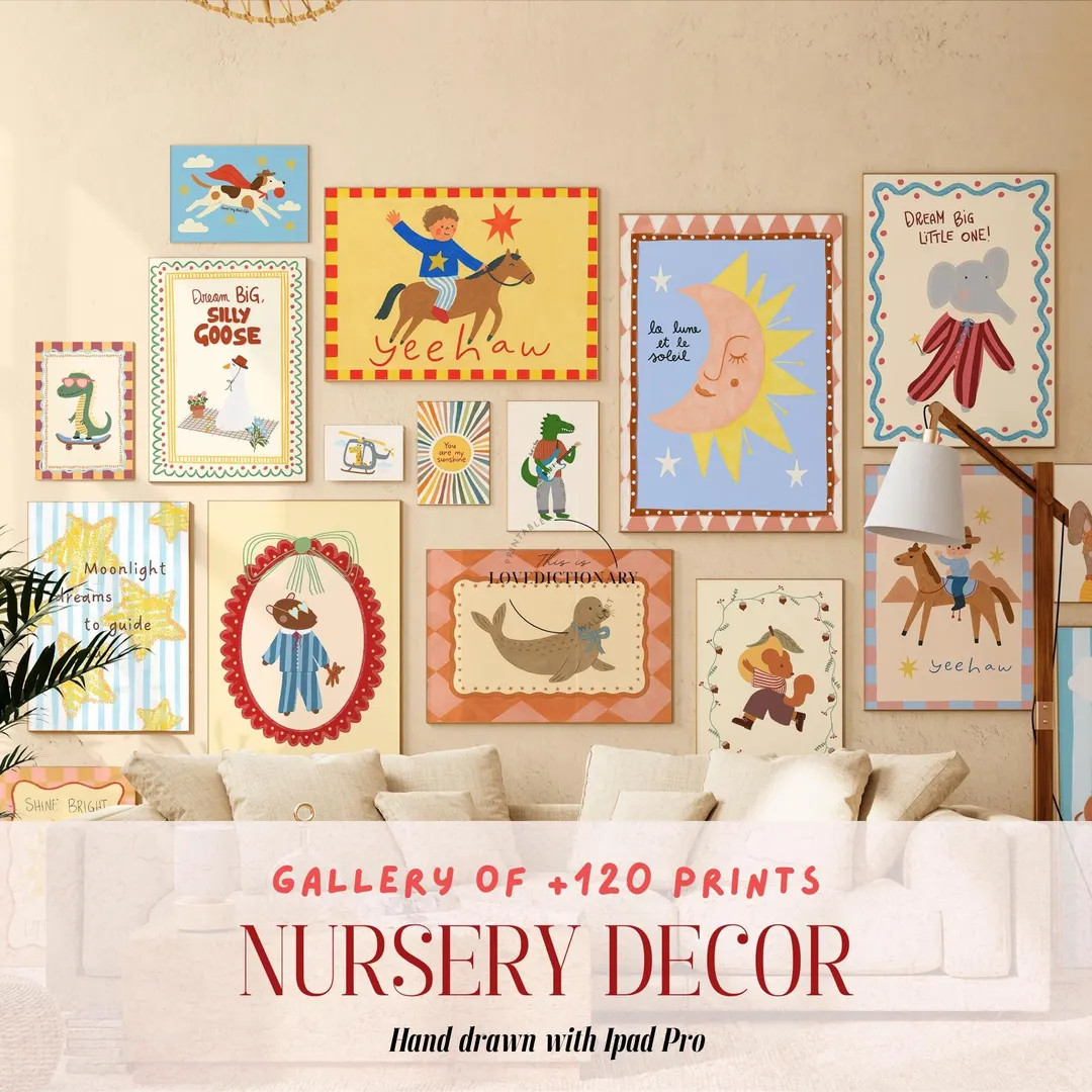 Bundle of 120 Colorful Nursery Prints, Playful Kids Wall Art, Baby Room Decor, Cute Animal Prints... | Etsy (US)