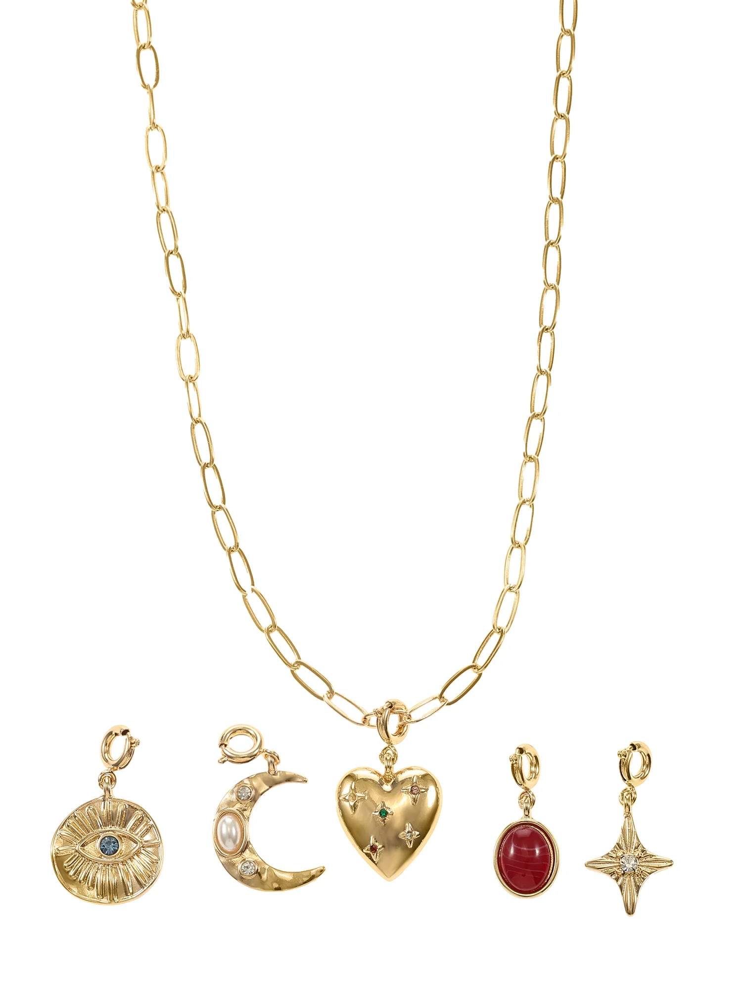 No Boundaries Holiday Gifting Goldtone Necklace & Charm Set | Walmart (US)
