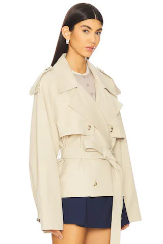Elodie the Label Eleanor Cropped Trench Coat in Khaki from Revolve.com | Revolve Clothing (Global)