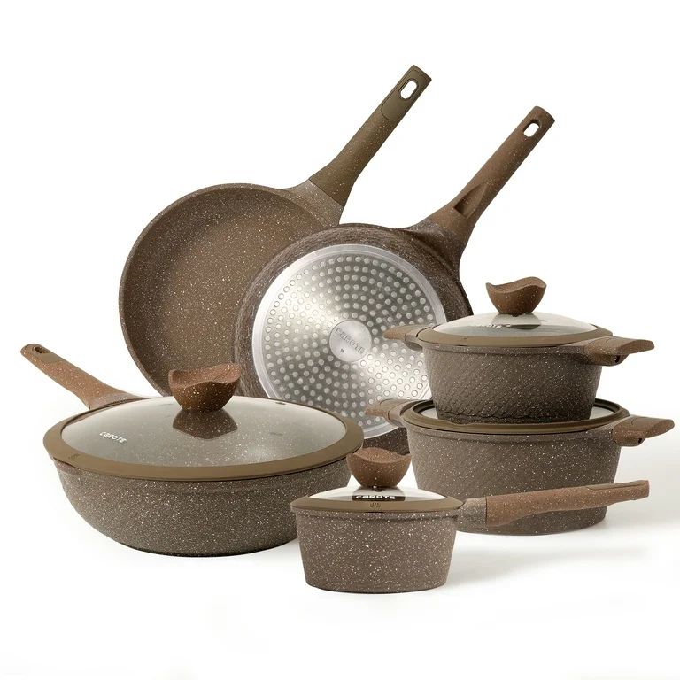 Carote Nonstick Granite Cookware Sets,10 Pcs Brown Granite Pots and Pans Set, Induction Stone Kit... | Walmart (US)