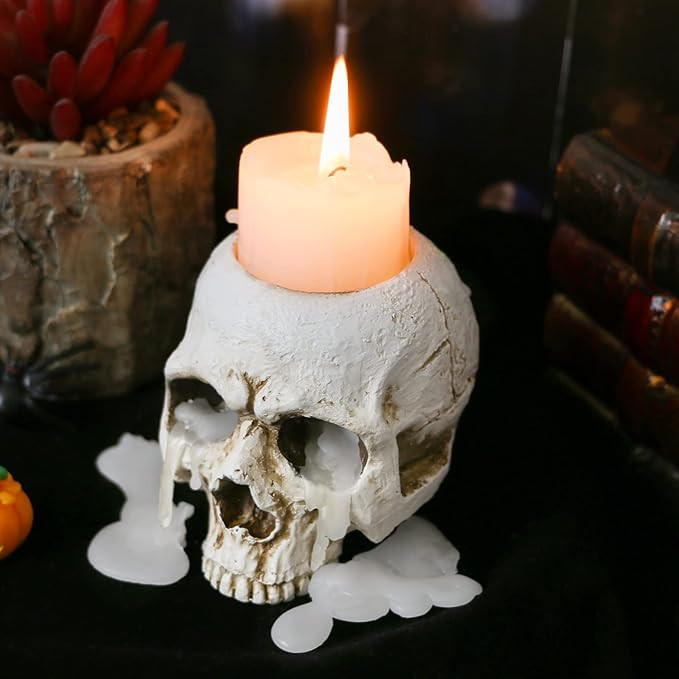 Skull Candle Holder - Gothic Shed Tears Human Skull Tealight Candle Holder Novelty Skull Bone Can... | Amazon (US)