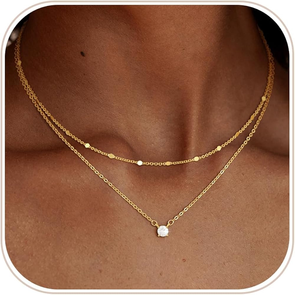 Coshilta Layered Gold Necklaces for Women, 14K Plated Gold Sterling Silver Plated Dainty Pendant ... | Amazon (US)