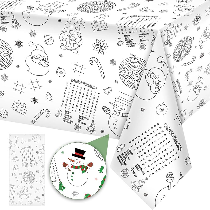 1 Pack Christmas Tablecloth Xmas Activity Paper Tablecloth Santa Claus Snowman Gnome Color-in Pap... | Amazon (US)