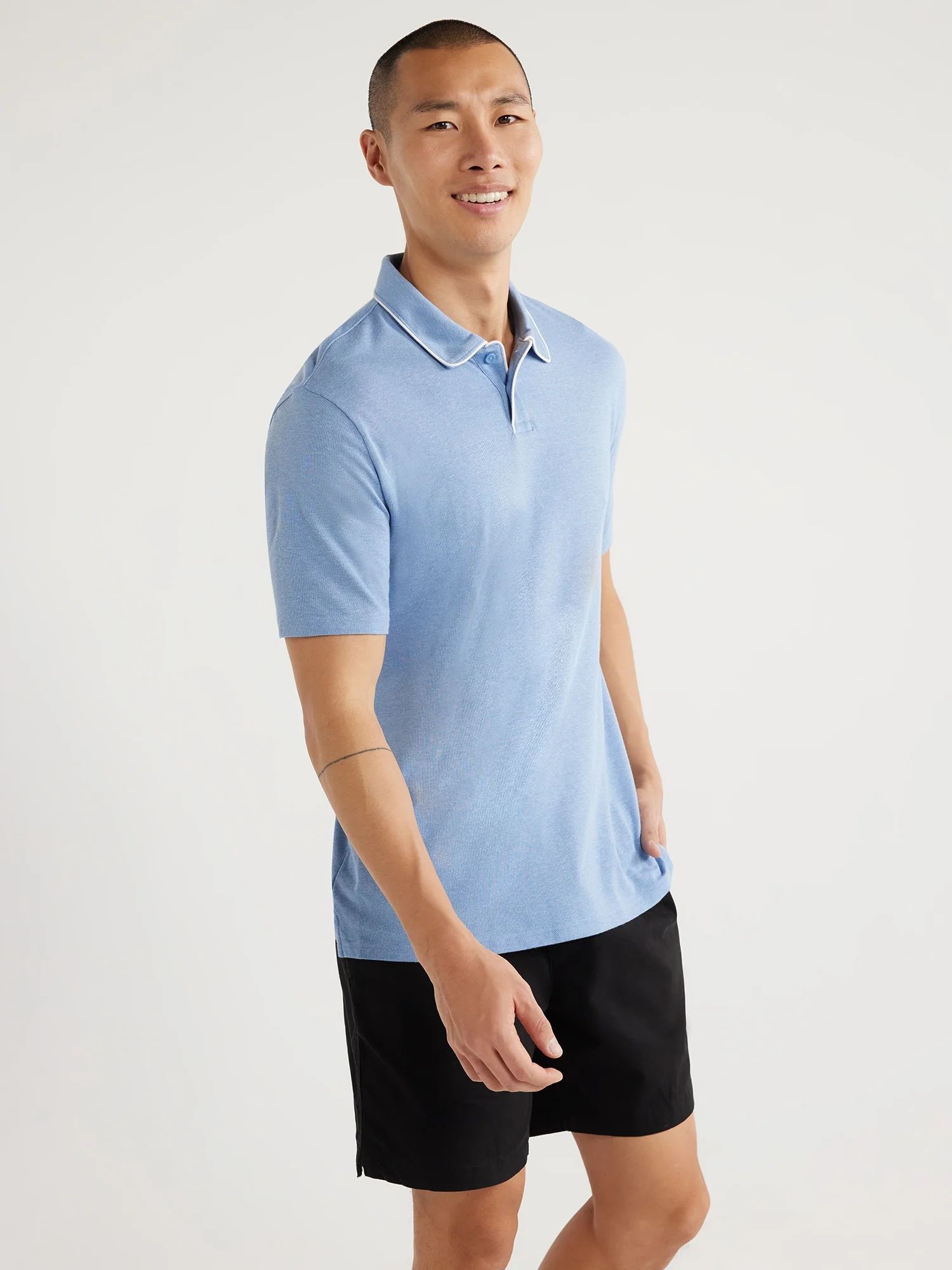 Free Assembly Men's Taped Oxford Pique Polo Shirt with Short Sleeves, Sizes S-3XL | Walmart (US)