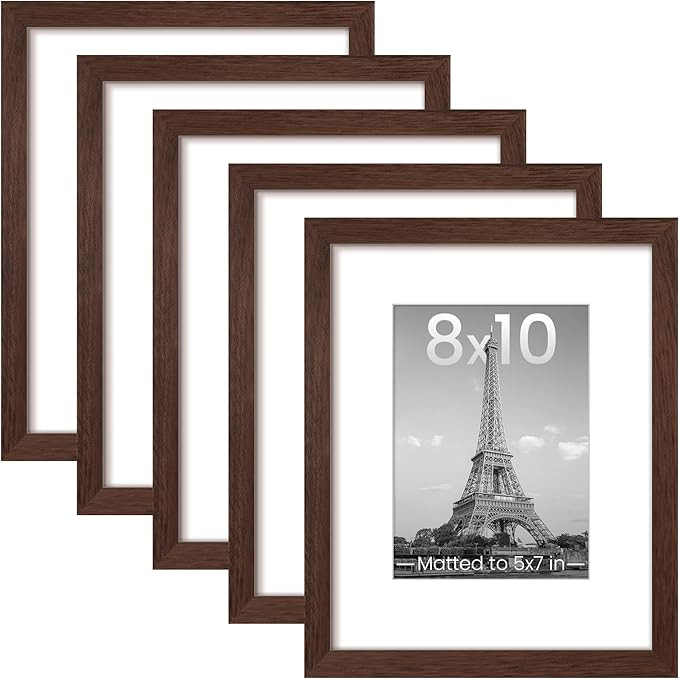 upsimples 8x10 Picture Frame Set of 5, Display Pictures 5x7 with Mat or 8x10 Without Mat, Wall Ga... | Amazon (US)