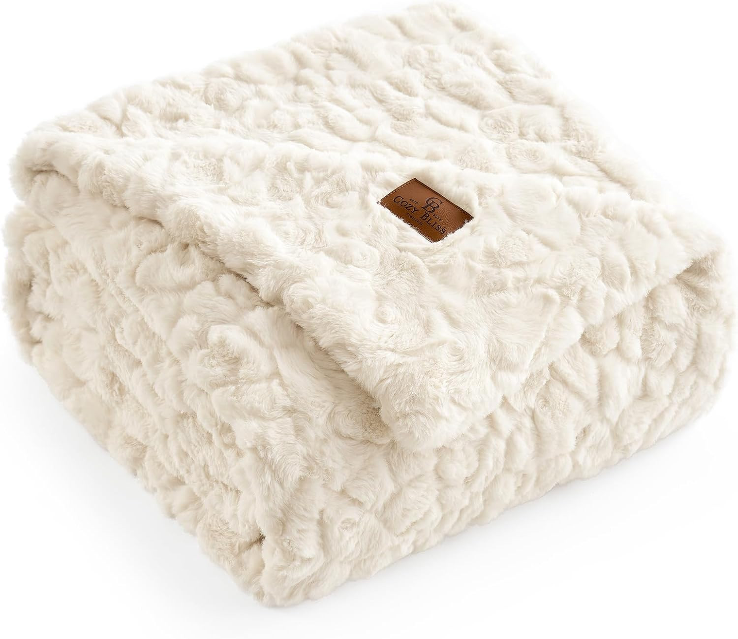 Cozy Bliss Faux Fur Throw Blanket for Couch, Fuzzy Soft Plush Thick Warm Fluffy Reversible Wave T... | Amazon (US)