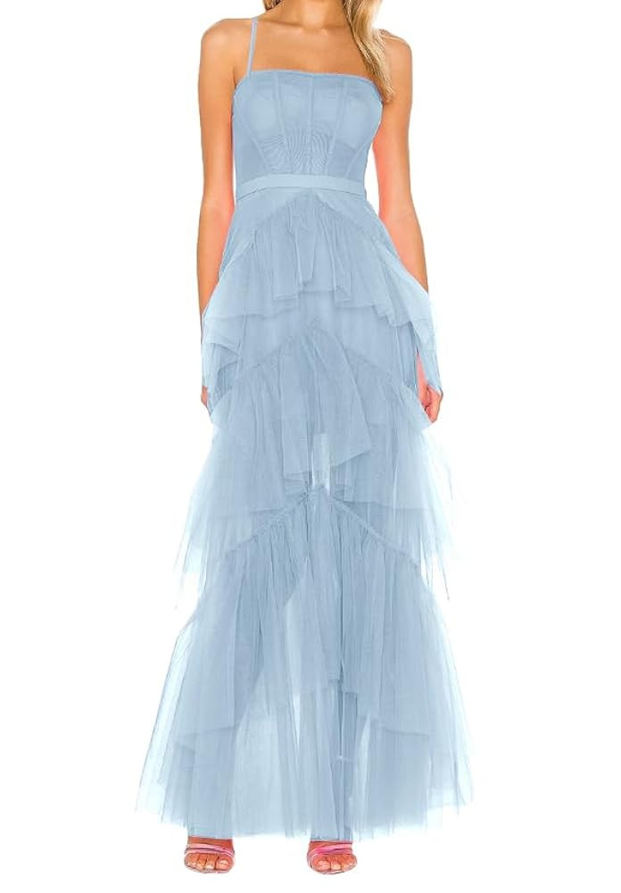 Women's Tulle Bridesmaid Dress Spaghetti Strap Prom Dress A Line Formal Evening Gown UU72 | Amazon (US)