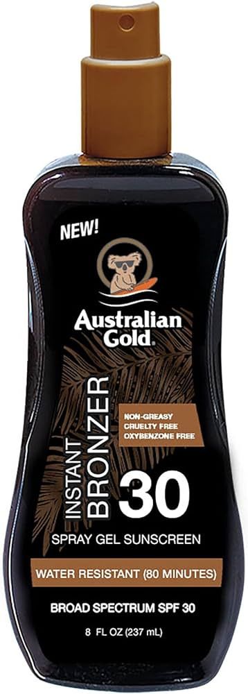 Australian Gold Spray Gel Sunscreen with Instant Bronzer SPF 30, 8 Ounce | Moisturize & Hydrate S... | Amazon (US)