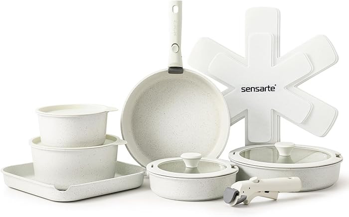 SENSARTE 17 Piece Pots and Pans Set, Nonstick Detachable Handle Cookware Set, Induction Kitchen C... | Amazon (US)