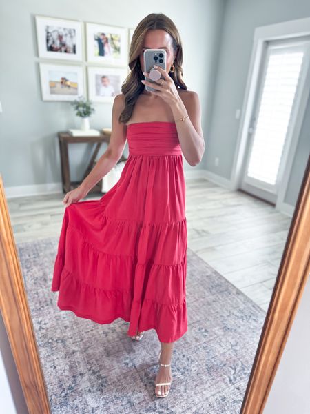 Abercrombie wedding guest dress. Cocktail dress. 4th of July outfit. Summer wedding guest. Fall wedding guest. Party dress. Resort wear. Vacation dress. Strapless maxi dress (comes with straps you can add).

*XXS petite and TTS with smocking in the back. 

#LTKTravel #LTKParties #LTKWedding